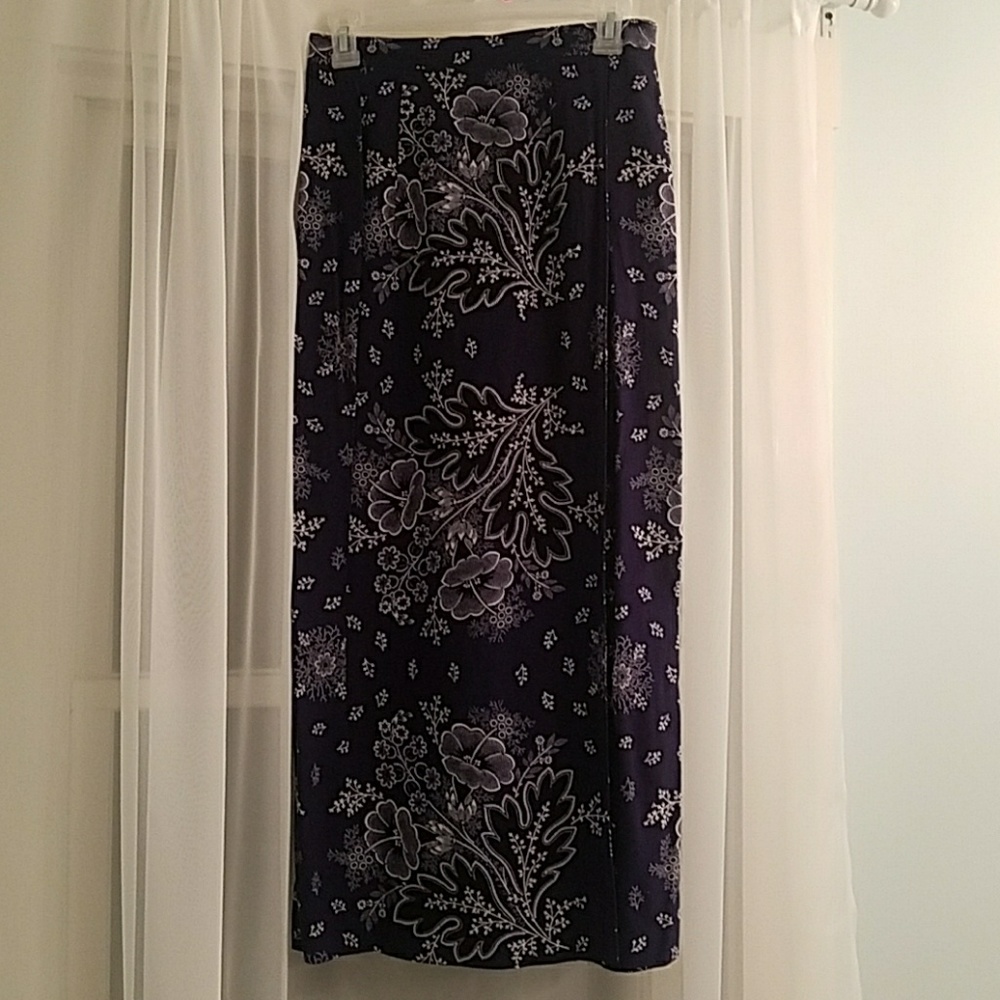 Navy blue bandana print faux-wrap skirt